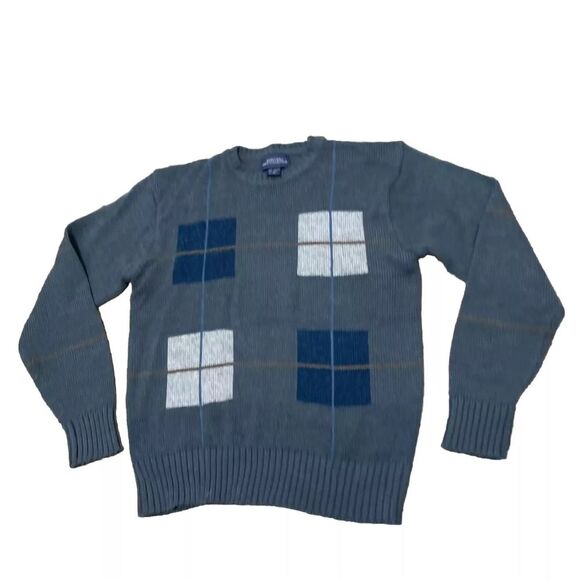 MERVYN'S Men's Collection Wool Sweater Men M Blue Geometric Box Retro Academia M - Picture 1 of 15